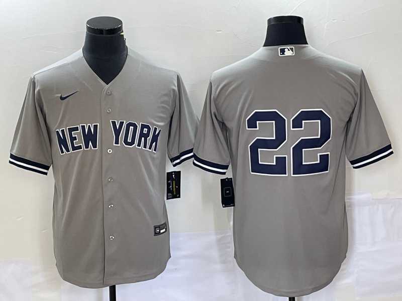 Men%27s New York Yankees #22 Harrison Bader No Name Grey Cool Base Stitched Baseball Jersey